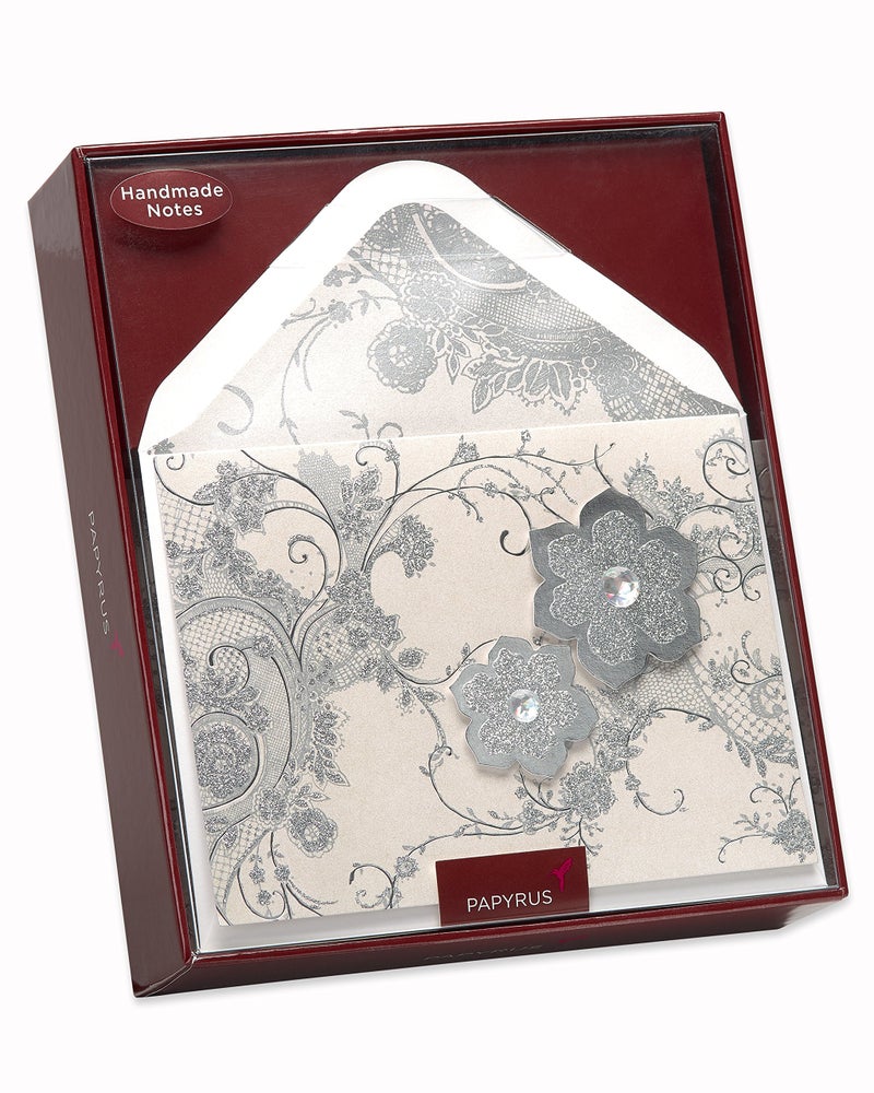 Papyrus Blank Cards with Envelopes, Lace and Flowers with Glitter (8-Count) - Image 5